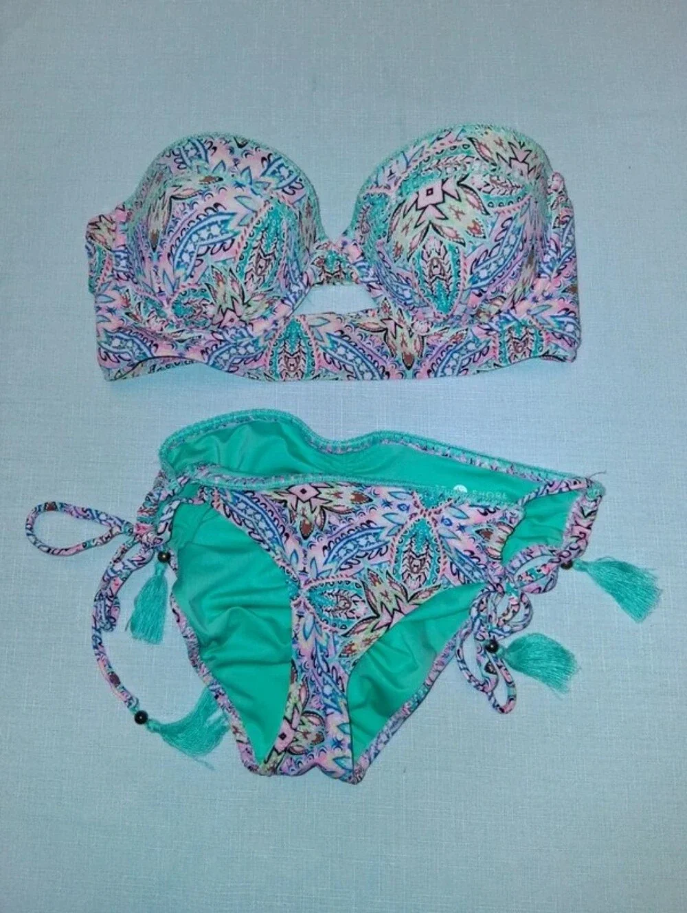 Shade & Shore Teal Bandeau Bikini Set with Front Knot